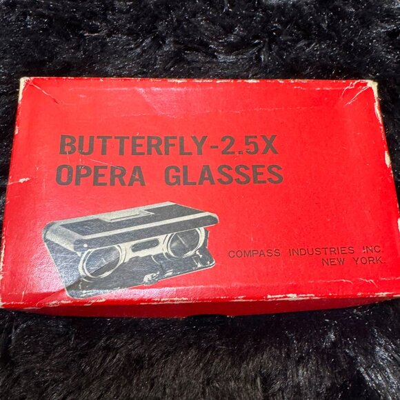 Butterfly 2.5X Opera Glasses Vintage Binoculars Chrome & Green By Compass - Picture 1 of 5
